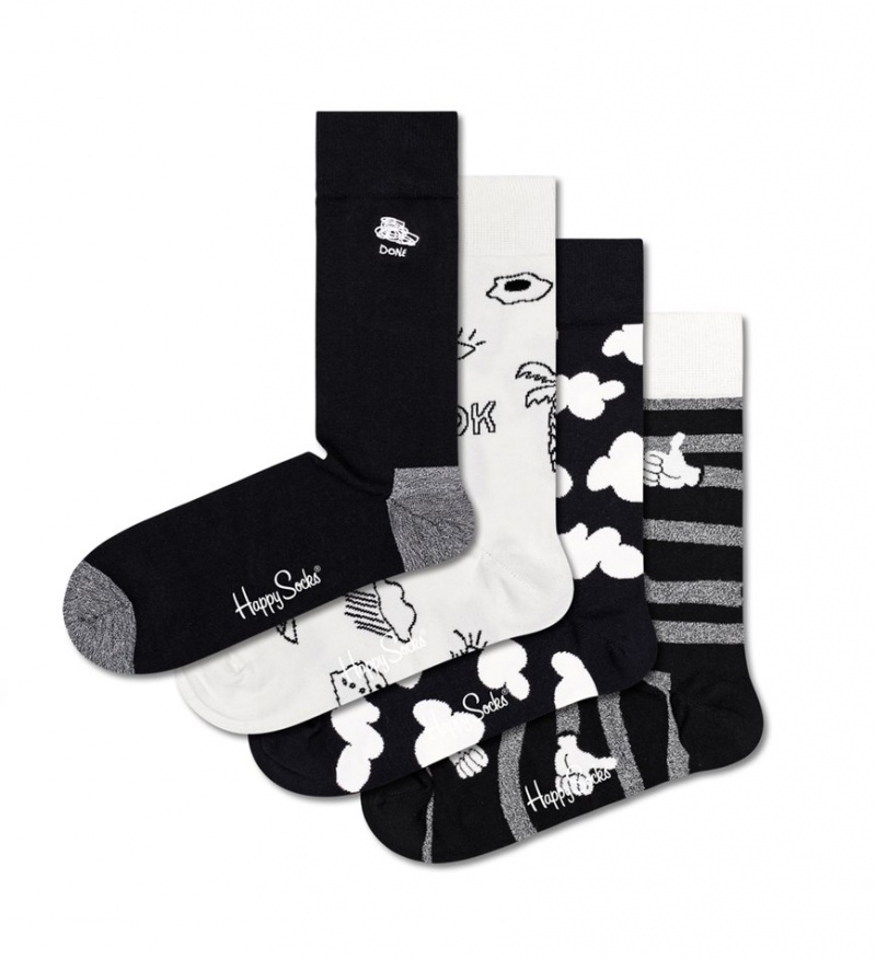 Happy Socks 4-Pack Black & White Socks Gift Set Unisex Schwarz | Schweiz 95236NOFI