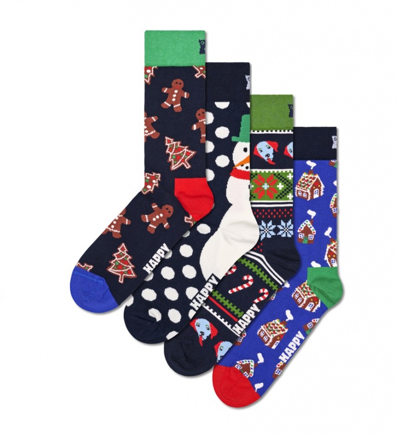 Happy Socks 4-Pack Gingerbread Socks Gift Set Unisex Navy | Schweiz 14326JUTA