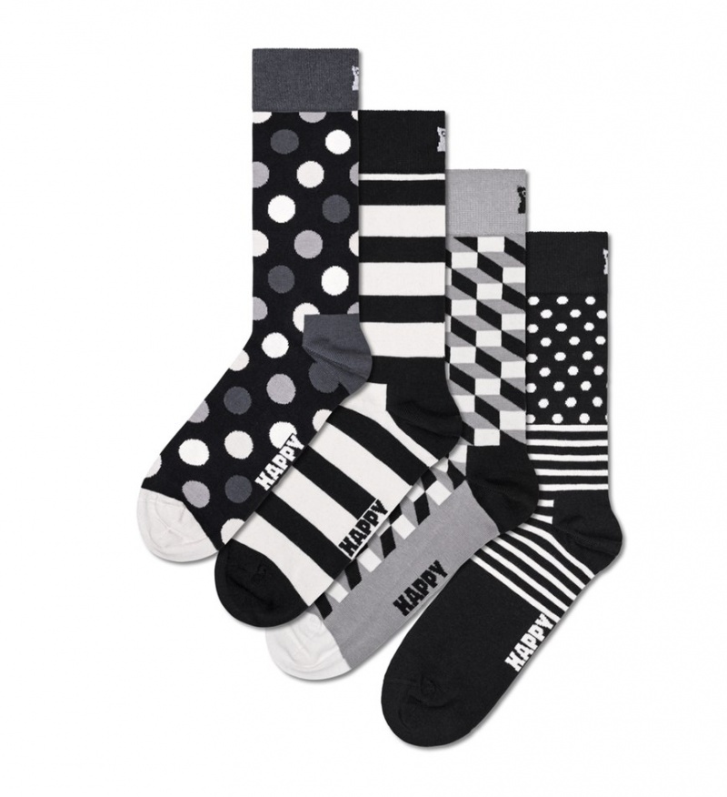 Happy Socks 4-Pack Klassische Black & White Socks Gift Set Unisex Schwarz | Schweiz 17504DLET