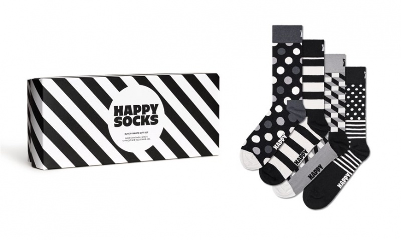 Happy Socks 4-Pack Klassische Black & White Socks Gift Set Unisex Schwarz | Schweiz 17504DLET