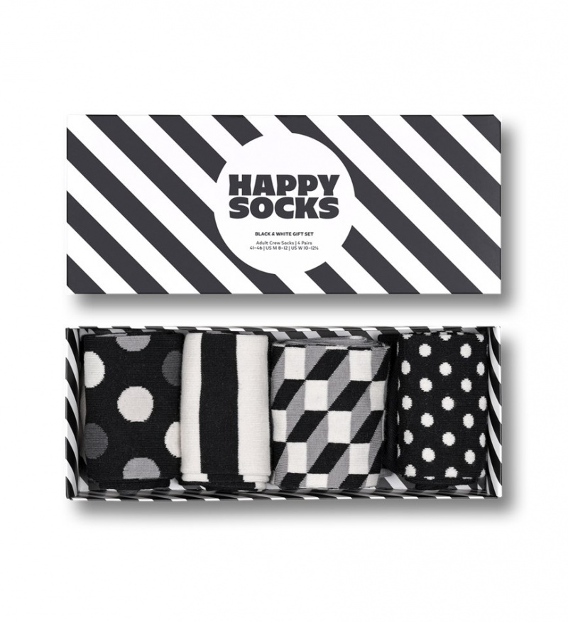 Happy Socks 4-Pack Klassische Black & White Socks Gift Set Unisex Schwarz | Schweiz 17504DLET