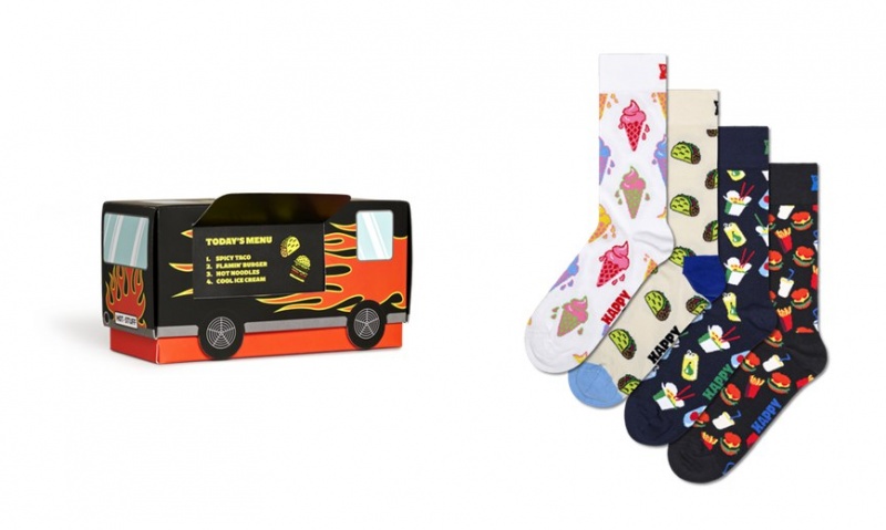 Happy Socks 4-Pack Lebensmittel Truck Socks Gift Set Unisex Weiß | Schweiz 97205AHDS