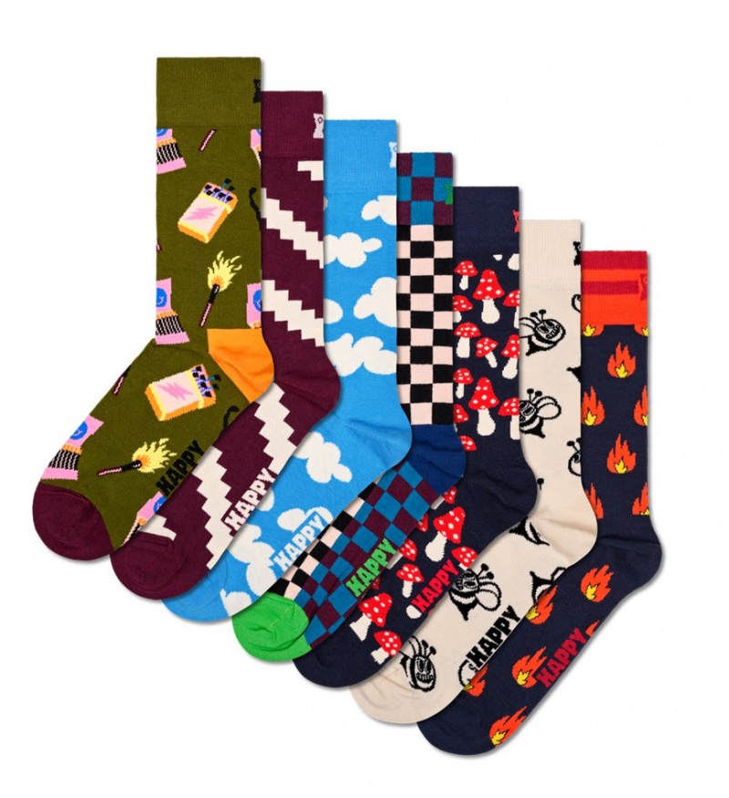 Happy Socks 7-Pack A Wild Week Socks Gift Set Unisex Dunkelrot | Schweiz 01857XISM