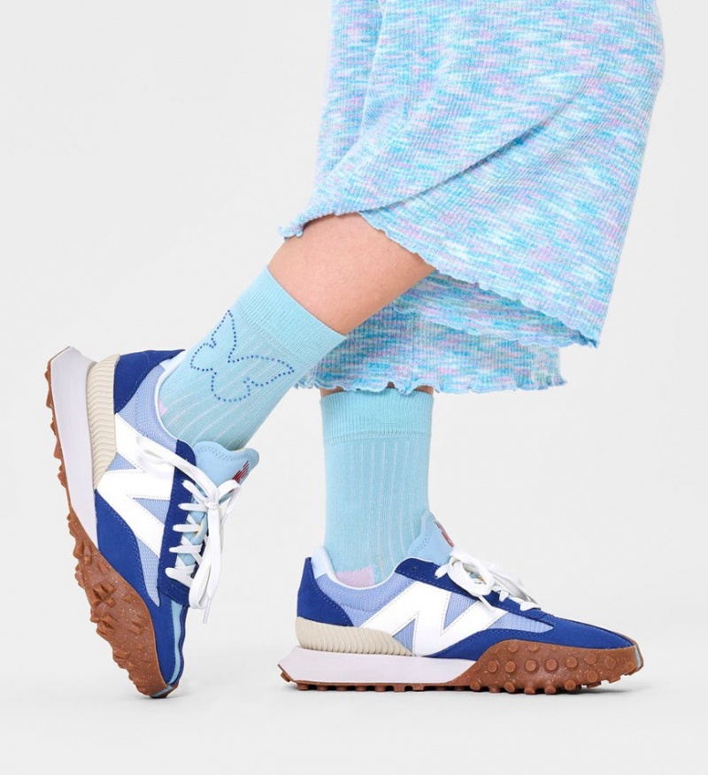 Happy Socks Butterfly Rhinestone 1/2 Crew Socken Unisex Blau | Schweiz 51072HABG