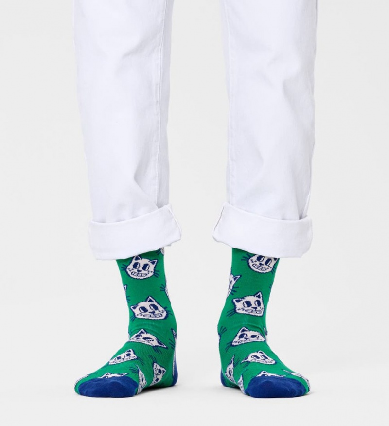 Happy Socks Cat Socken Unisex Grün | Schweiz 48195KRDN