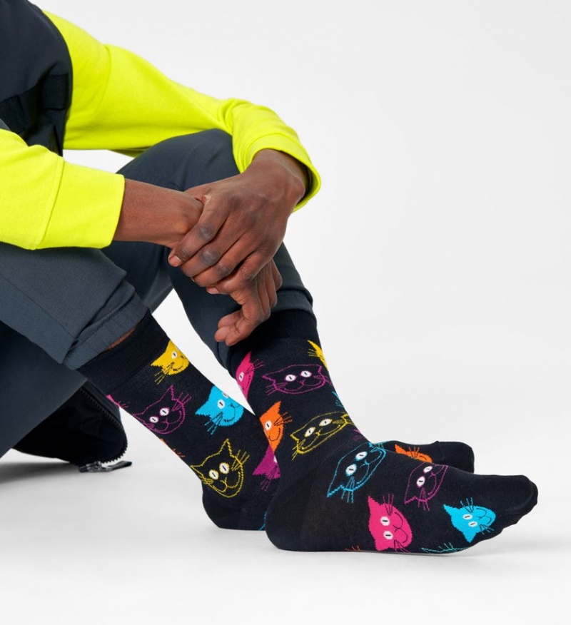 Happy Socks Cat Socken Unisex Schwarz | Schweiz 26370UBSG