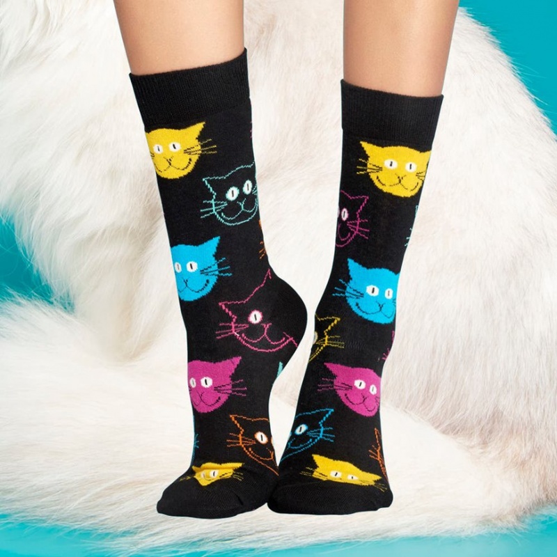 Happy Socks Cat Socken Unisex Schwarz | Schweiz 26370UBSG