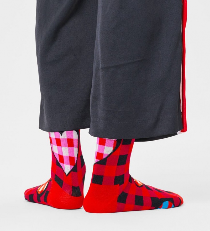 Happy Socks Checked Heart Socken Unisex Rot | Schweiz 05182YEUC