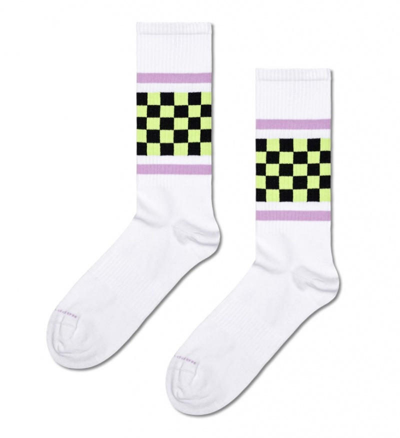 Happy Socks Checked Stripe Sneaker Socken Unisex Weiß | Schweiz 23586RAWN