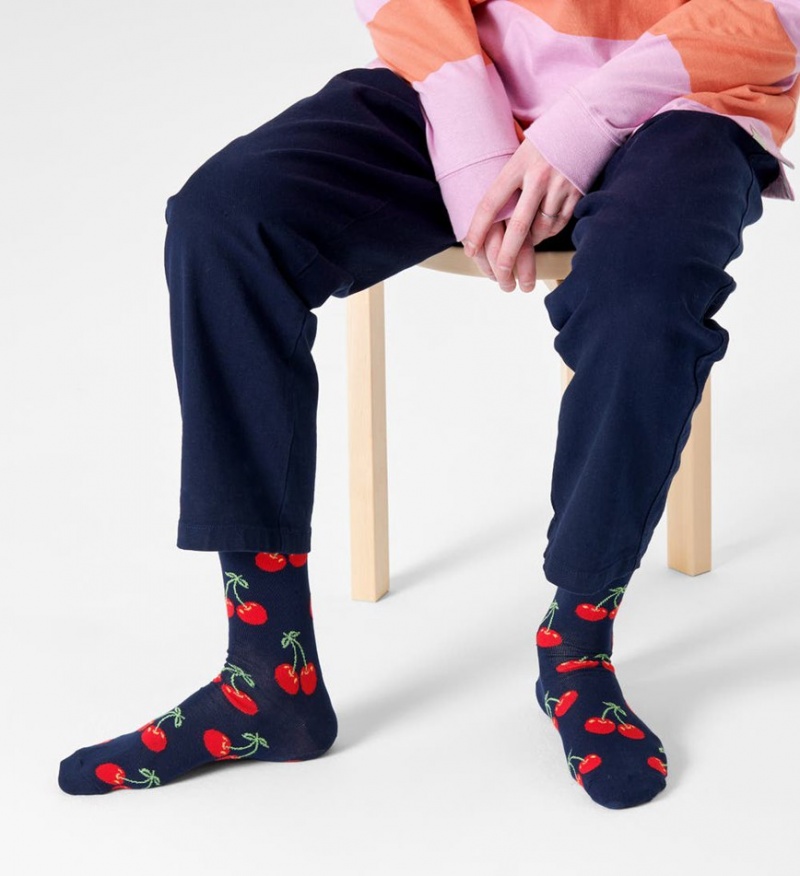 Happy Socks Cherry Socken Unisex Navy | Schweiz 45307FGWS