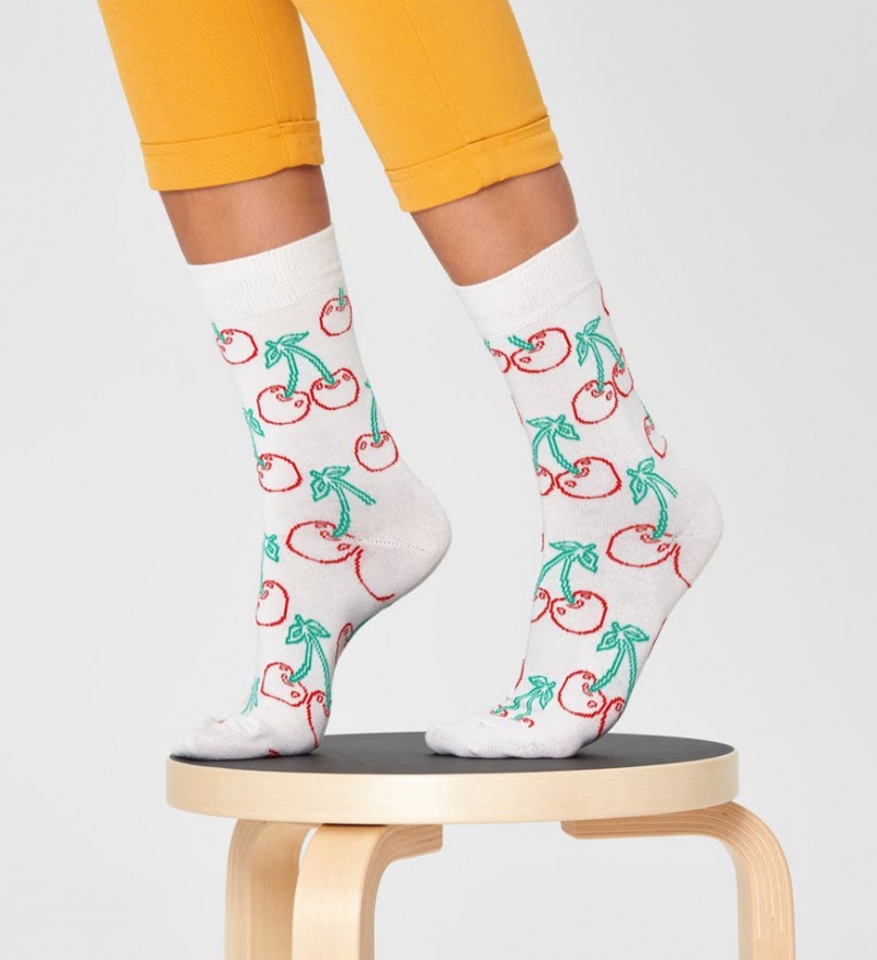 Happy Socks Cherry Socken Unisex Weiß | Schweiz 61039FHZJ