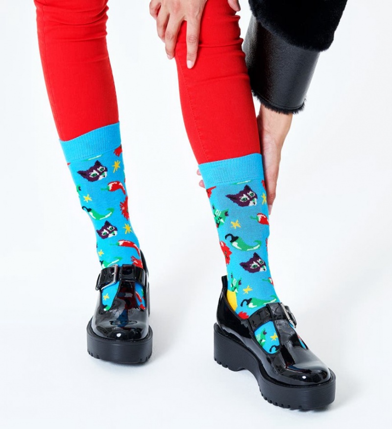 Happy Socks Chili Cat Socken Unisex Blau | Schweiz 38172NLXM