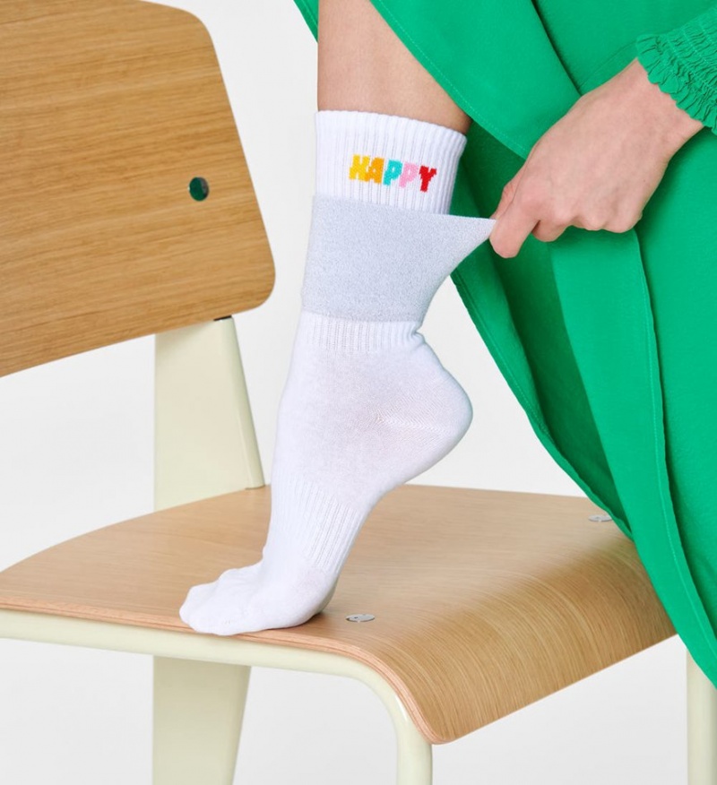 Happy Socks Cuff 3/4 Crew Socken Unisex Weiß | Schweiz 04327YESA