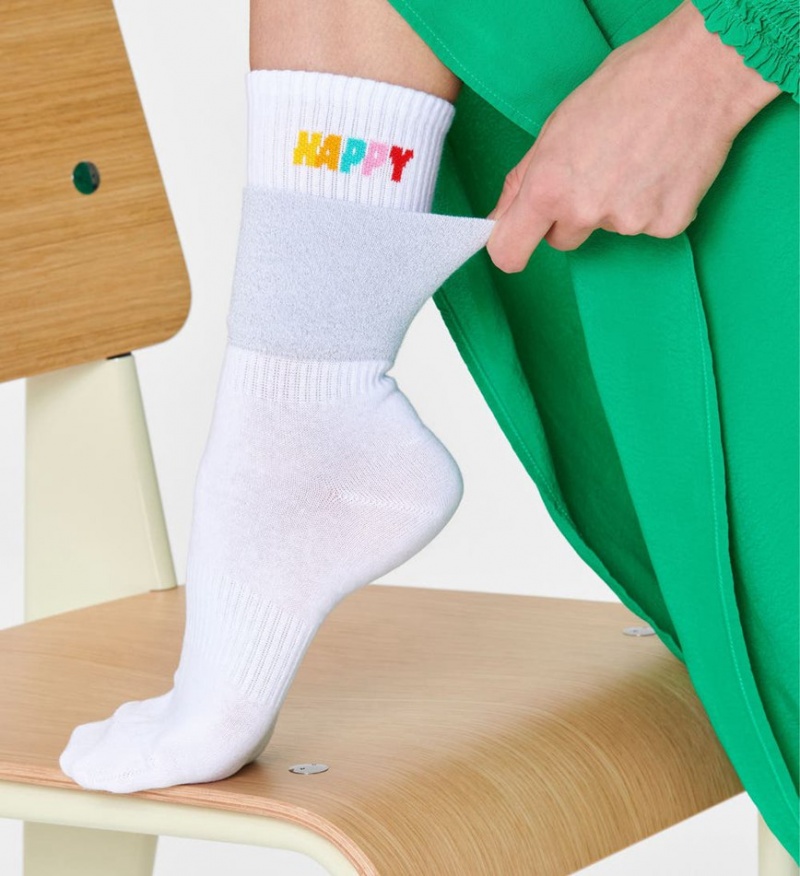 Happy Socks Cuff 3/4 Crew Socken Unisex Weiß | Schweiz 04327YESA