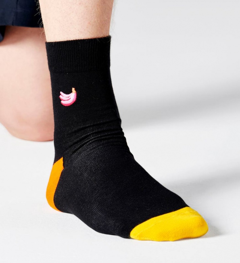 Happy Socks Embroidery Banana 1/2 Crew Socken Unisex Mehrfarbig | Schweiz 03527KVXR