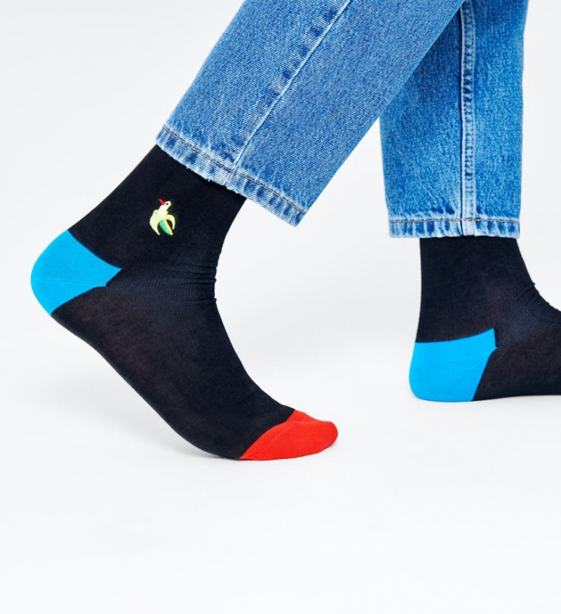 Happy Socks Embroidery Banana Bird1/2 Crew Socken Unisex Schwarz | Schweiz 13096GCMZ