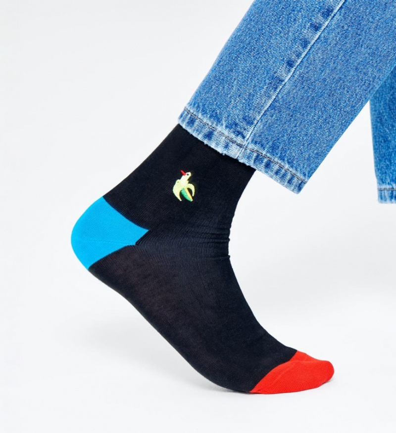 Happy Socks Embroidery Banana Bird1/2 Crew Socken Unisex Schwarz | Schweiz 13096GCMZ