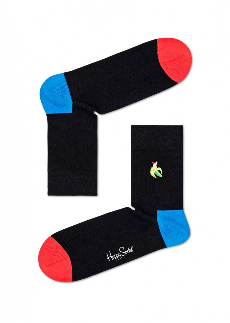 Happy Socks Embroidery Banana Bird1/2 Crew Socken Unisex Schwarz | Schweiz 13096GCMZ