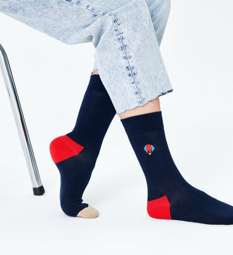 Happy Socks Embroidery Dog Socken Unisex Navy | Schweiz 74862IELS