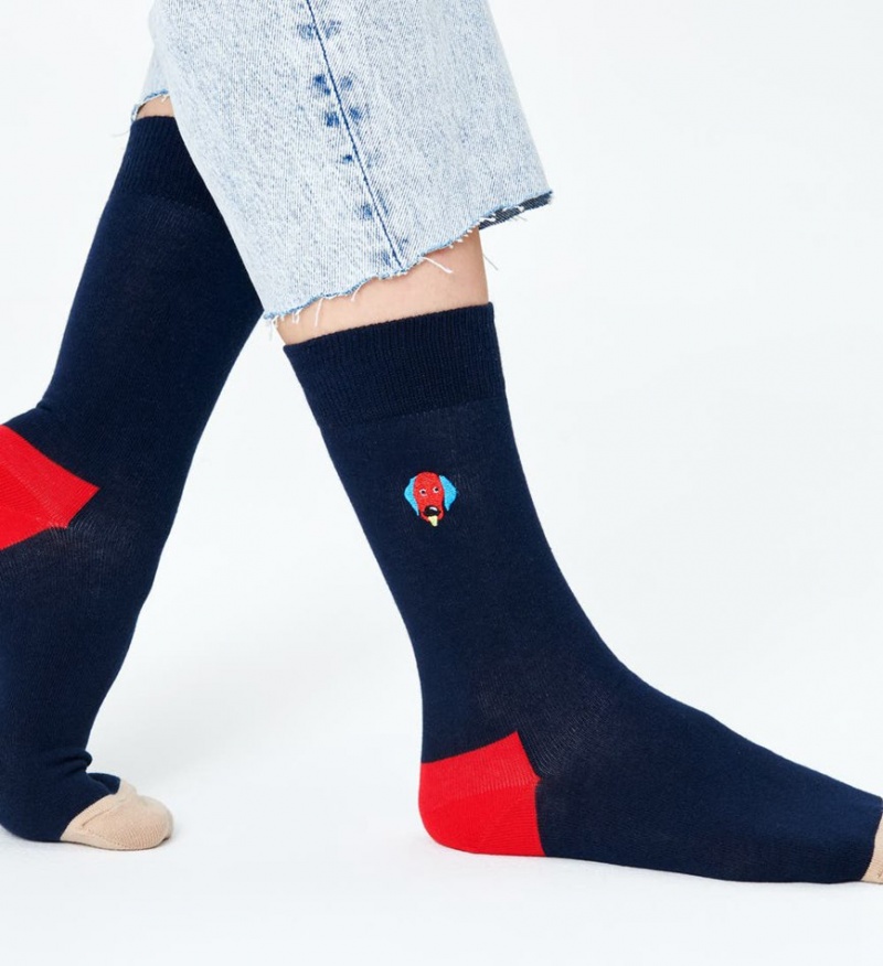 Happy Socks Embroidery Dog Socken Unisex Navy | Schweiz 74862IELS