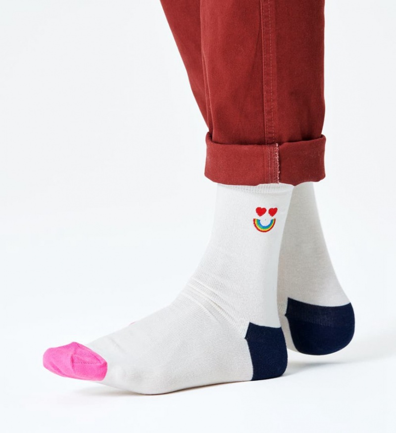 Happy Socks Embroidery Happy Rainbow Socken Unisex Weiß | Schweiz 97385GSFX