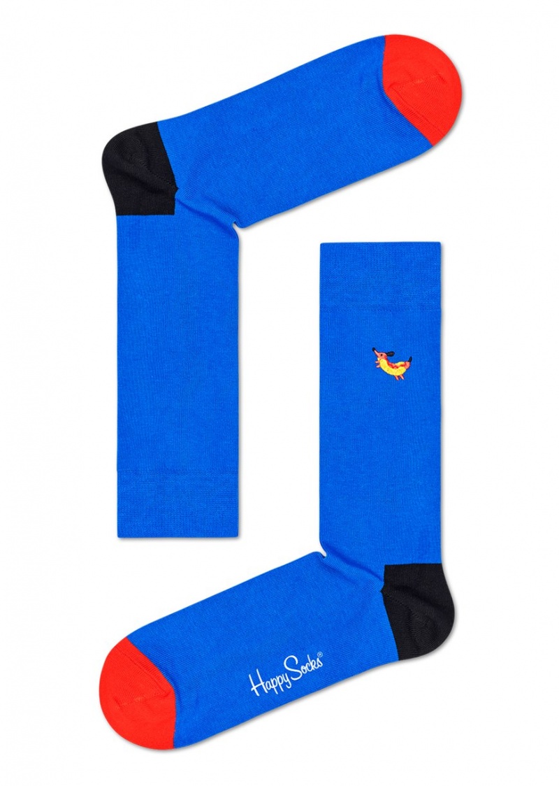 Happy Socks Embroidery Hot Dog Dog Socken Unisex Blau | Schweiz 60541TSWL