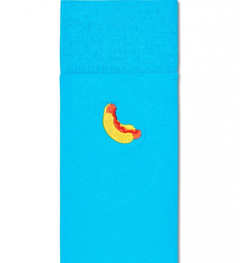 Happy Socks Embroidery Hot Dog Socken Unisex Türkis | Schweiz 57098GBCL