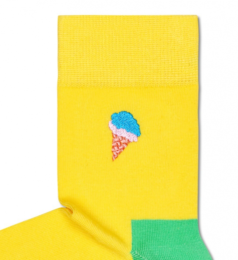 Happy Socks Embroidery Ice Cream Half Crew Socken Unisex Gelb | Schweiz 12764RTEZ