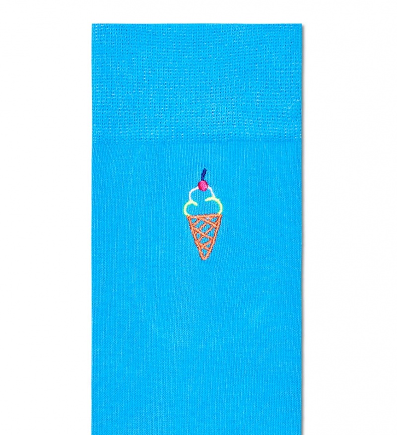 Happy Socks Embroidery Ice Cream Socken Unisex Blau | Schweiz 04179XFEL