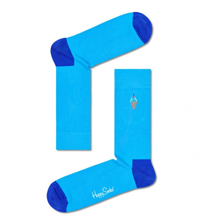 Happy Socks Embroidery Ice Cream Socken Unisex Blau | Schweiz 04179XFEL