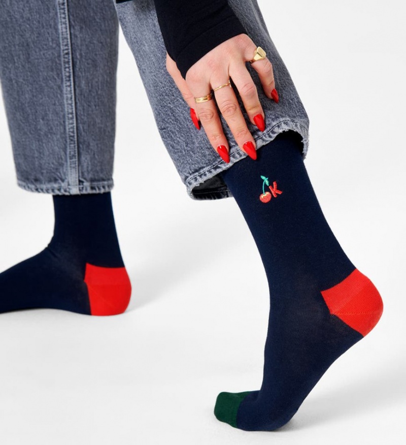 Happy Socks Embroidery Its Ok Socken Unisex Navy | Schweiz 02917OWPG