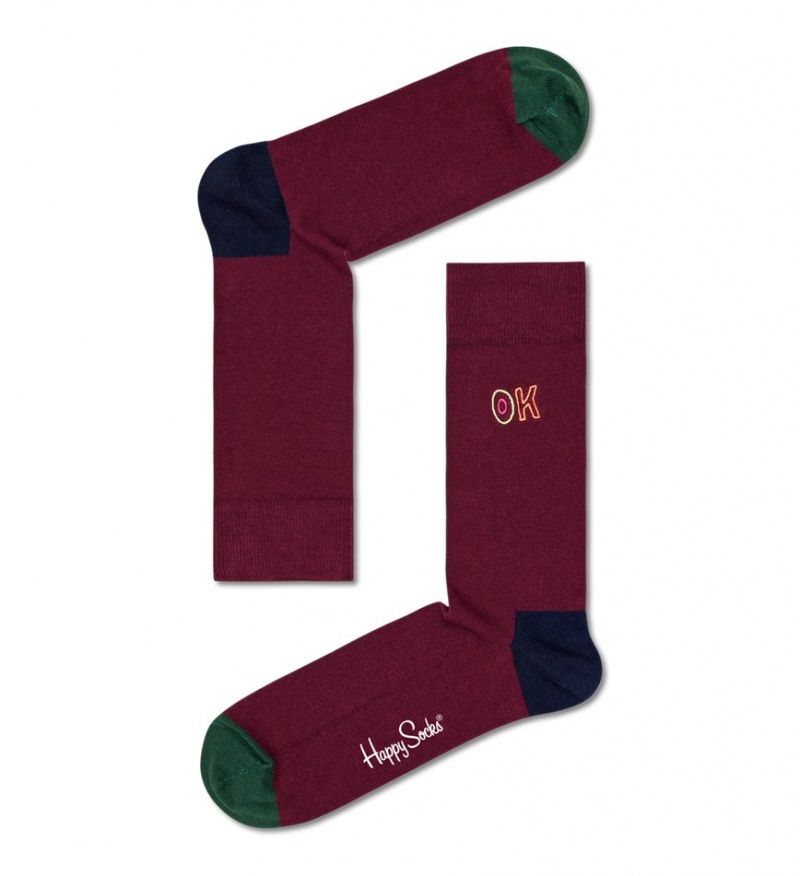 Happy Socks Embroidery Ok Socken Unisex Dunkelrot | Schweiz 50493GUCE