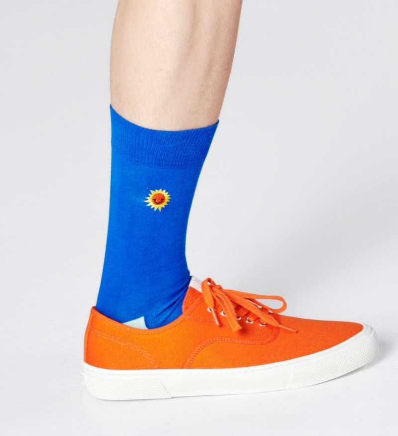 Happy Socks Embroidery Sunny Smile Socken Unisex Blau | Schweiz 25349PNQL