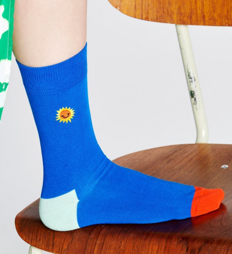 Happy Socks Embroidery Sunny Smile Socken Unisex Blau | Schweiz 25349PNQL