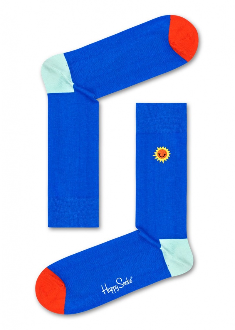 Happy Socks Embroidery Sunny Smile Socken Unisex Blau | Schweiz 25349PNQL