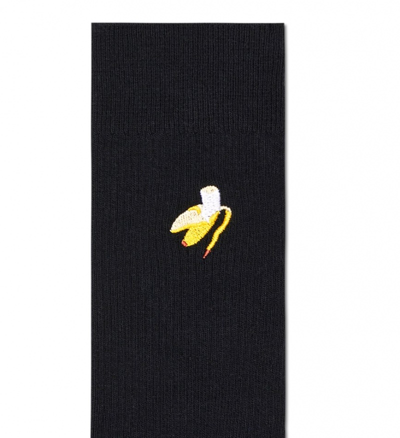 Happy Socks Gerippt Embroidery Banana Break Socken Unisex Schwarz | Schweiz 38179QJXH