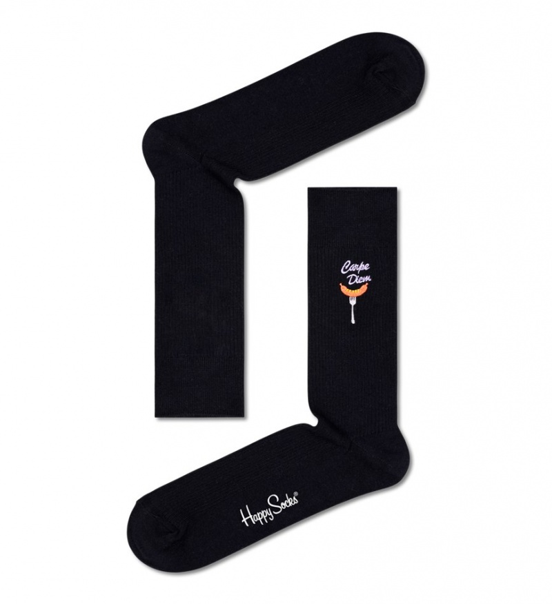 Happy Socks Gerippt Embroidery Carpe Diem Socken Unisex Schwarz | Schweiz 09671FMHE