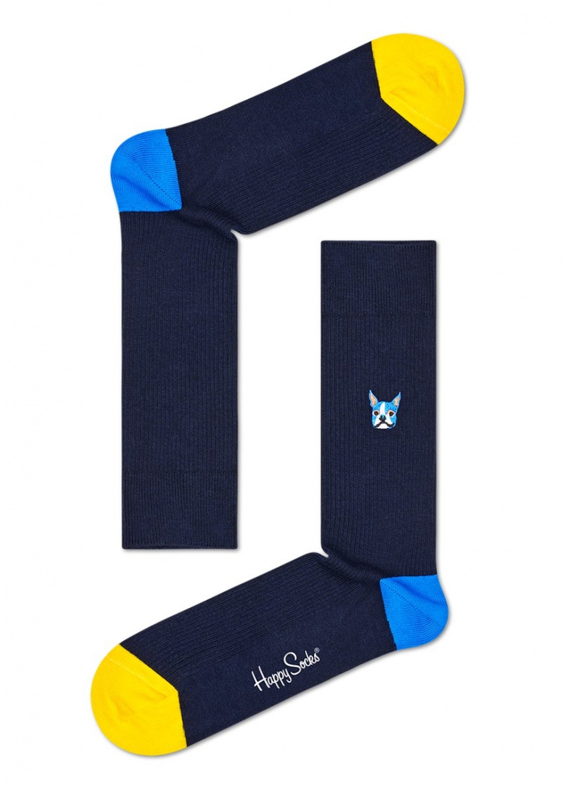 Happy Socks Gerippt Embroidery Dog Socken Unisex Navy | Schweiz 34071ZBXG