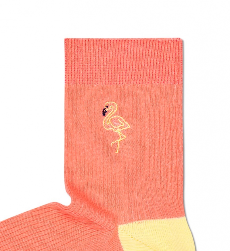 Happy Socks Gerippt Embroidery Flamingo 1/2 Crew Socken Unisex Rosa | Schweiz 91487SQCM