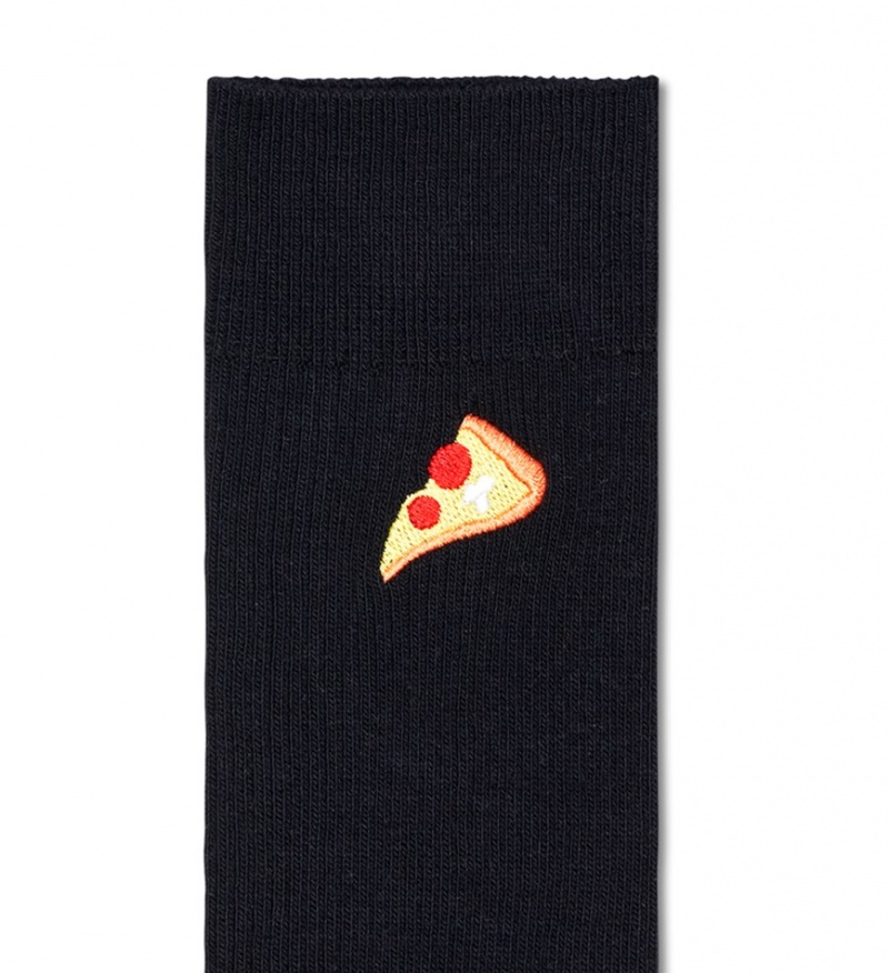 Happy Socks Gerippt Embroidery Pizza Socken Unisex Schwarz | Schweiz 02194MANJ