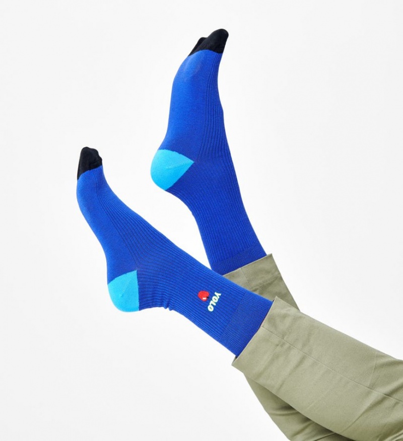 Happy Socks Gerippt Embroidery Yolo Socken Unisex Blau | Schweiz 03724QPBF