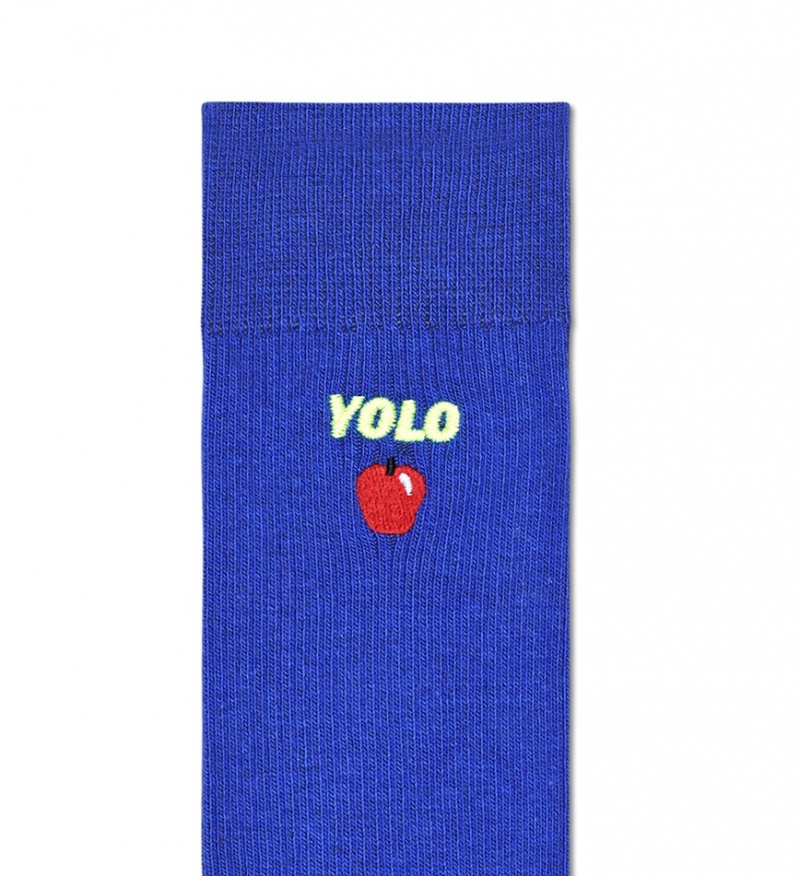 Happy Socks Gerippt Embroidery Yolo Socken Unisex Blau | Schweiz 03724QPBF