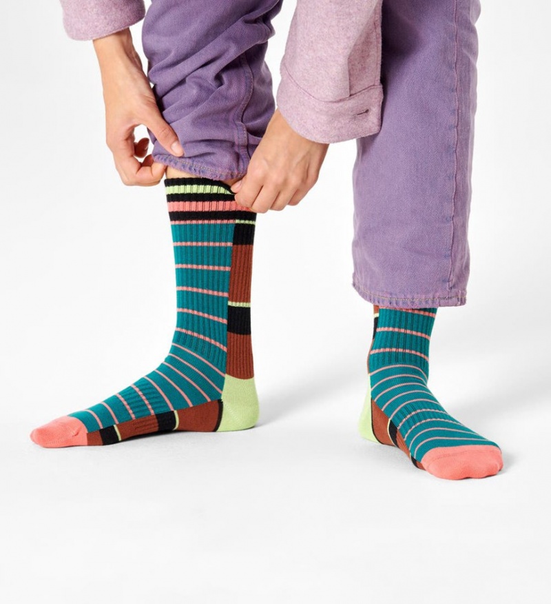 Happy Socks Half Half Thin Crew Socken Unisex Grün | Schweiz 94652NKQV