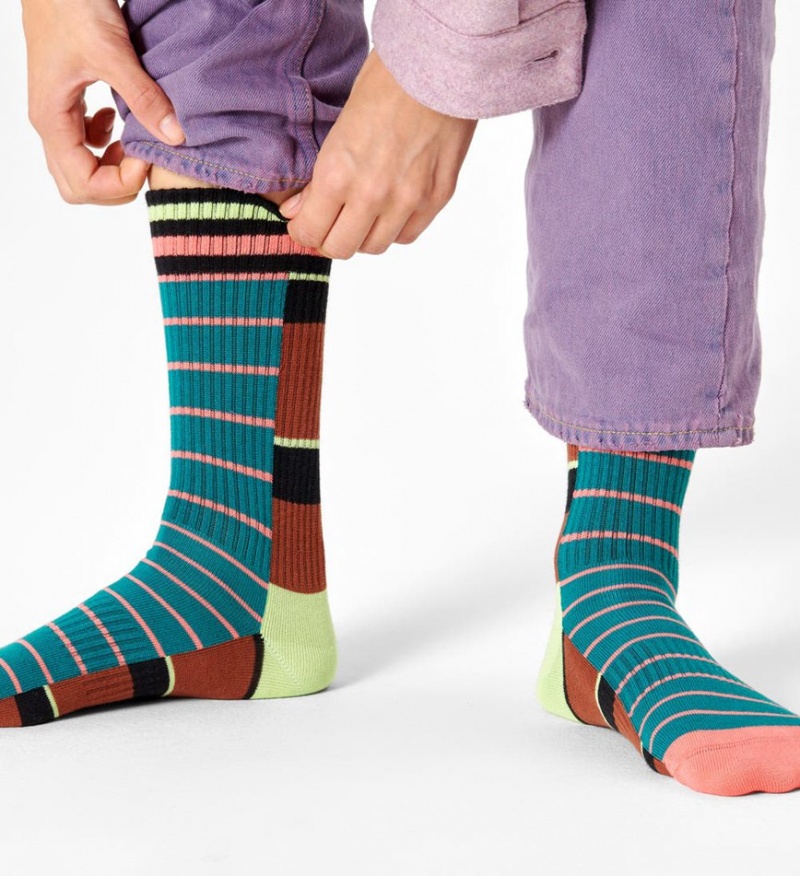 Happy Socks Half Half Thin Crew Socken Unisex Grün | Schweiz 94652NKQV