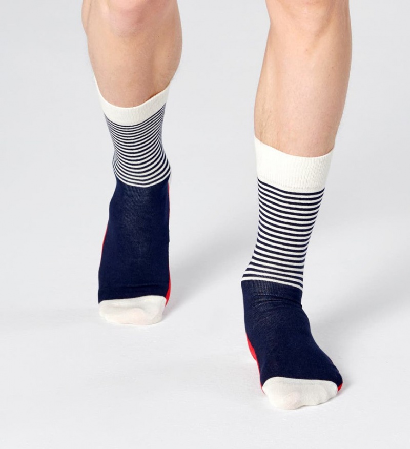 Happy Socks Half Stripe Socken Unisex Weiß | Schweiz 43092ODIH