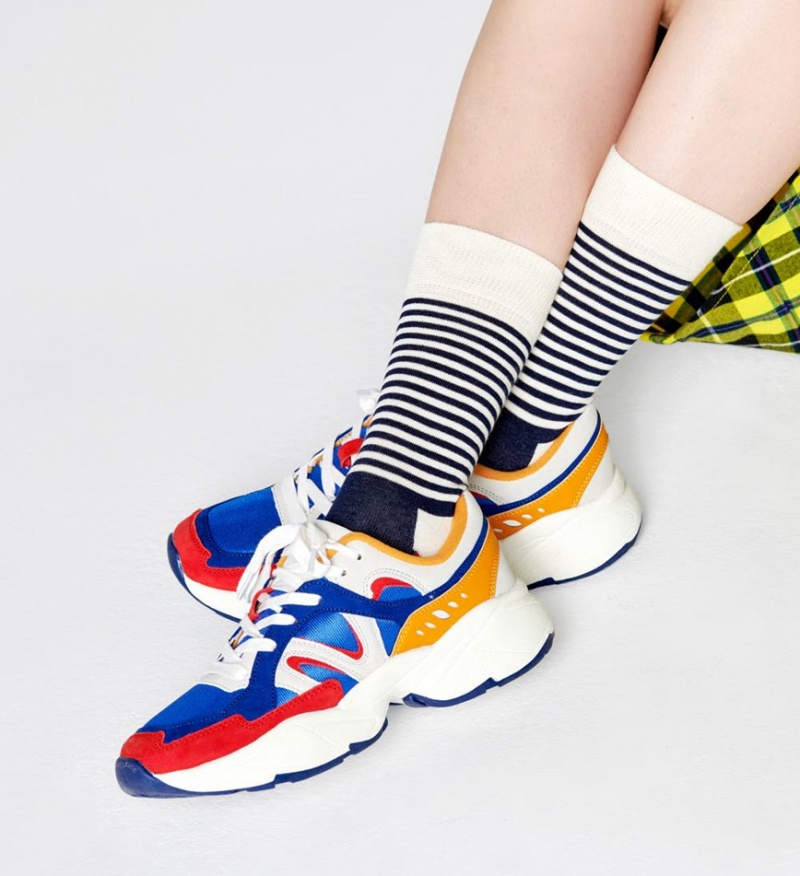 Happy Socks Half Stripe Socken Unisex Weiß | Schweiz 43092ODIH