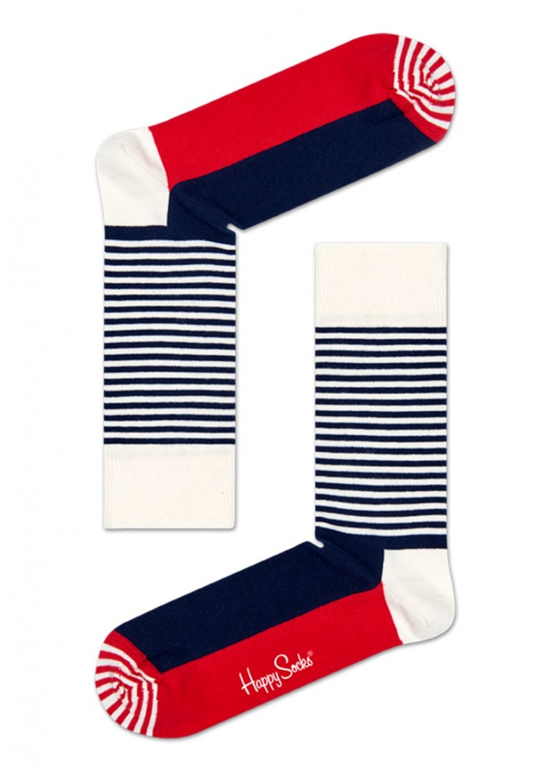 Happy Socks Half Stripe Socken Unisex Weiß | Schweiz 43092ODIH