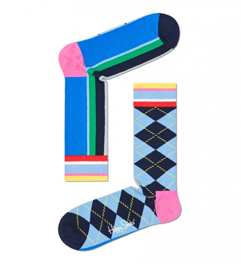 Happy Socks Half/half Argyle And Stripe Socken Unisex Blau | Schweiz 24386PFSK