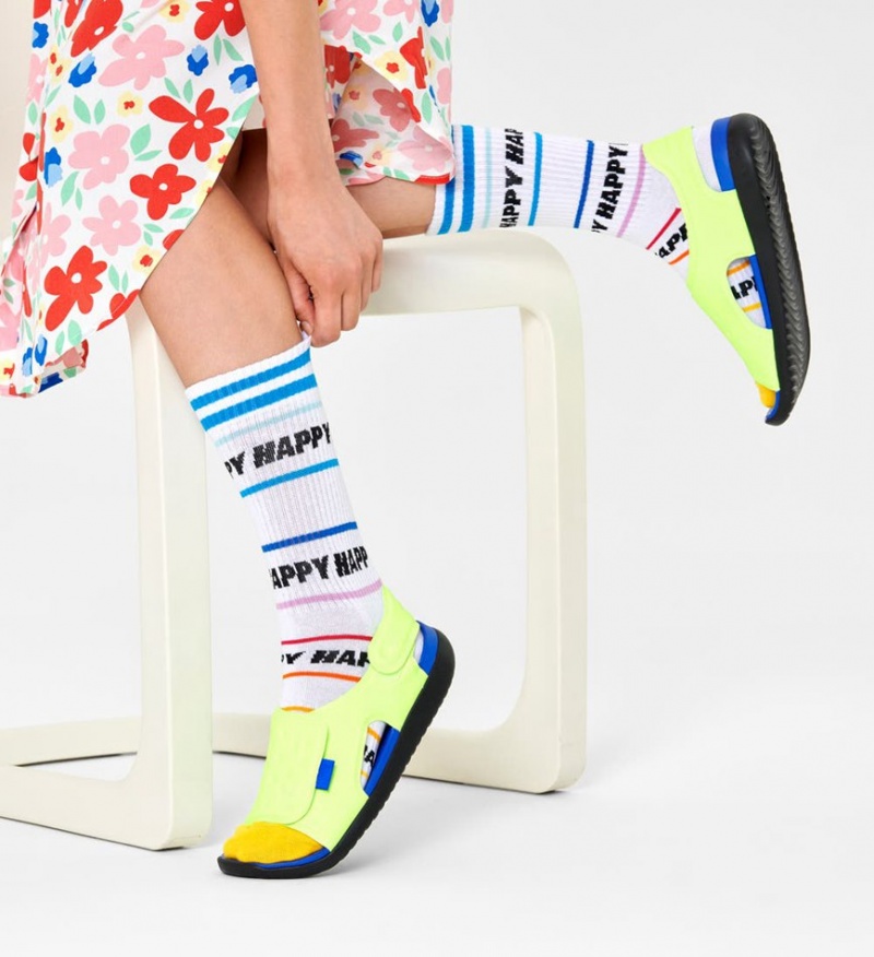 Happy Socks Happy Line Thin Crew Socken Unisex Weiß | Schweiz 92703NTUV