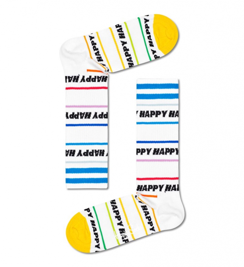 Happy Socks Happy Line Thin Crew Socken Unisex Weiß | Schweiz 92703NTUV